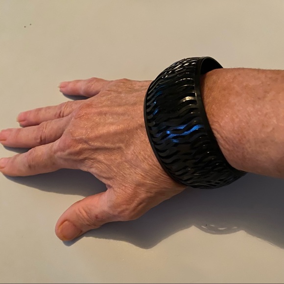 Black Metal Wide Bangle Raised Design - Picture 4 of 4